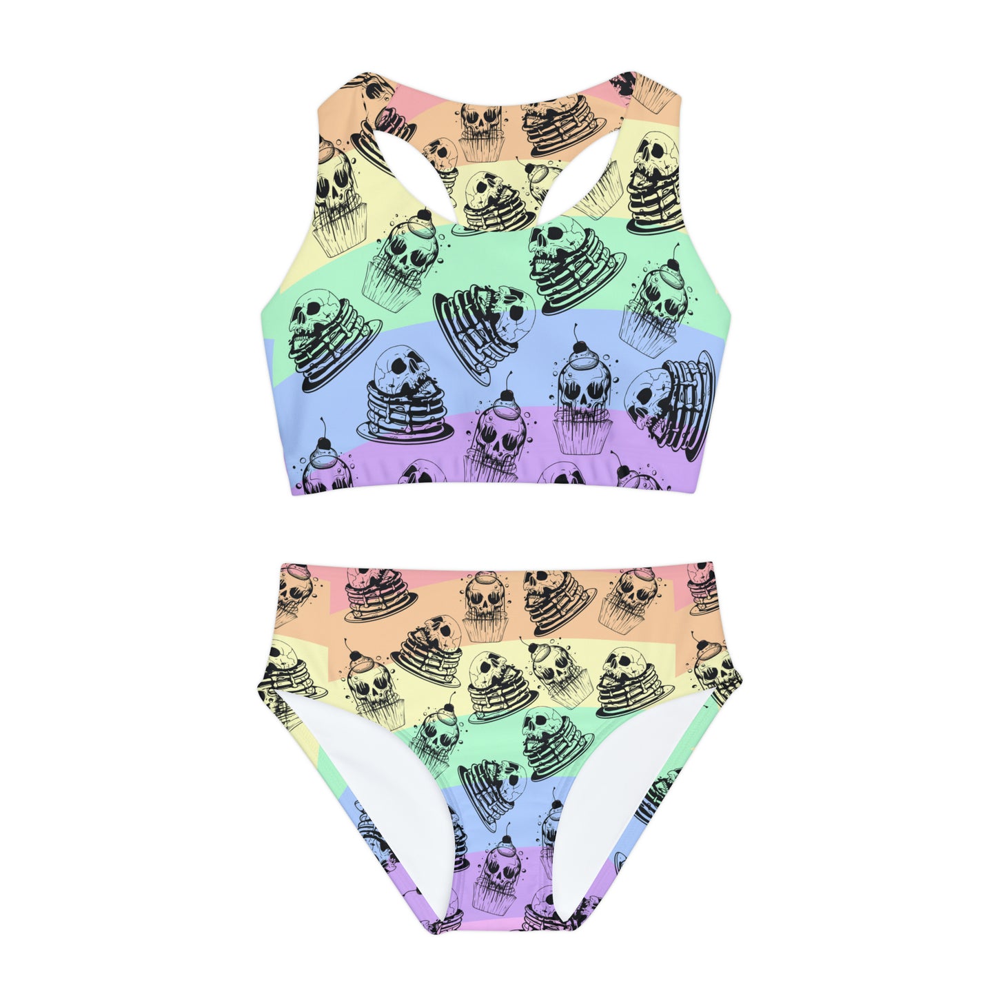 Funny Face Pancakes Girls Two Piece Swimsuit (AOP)