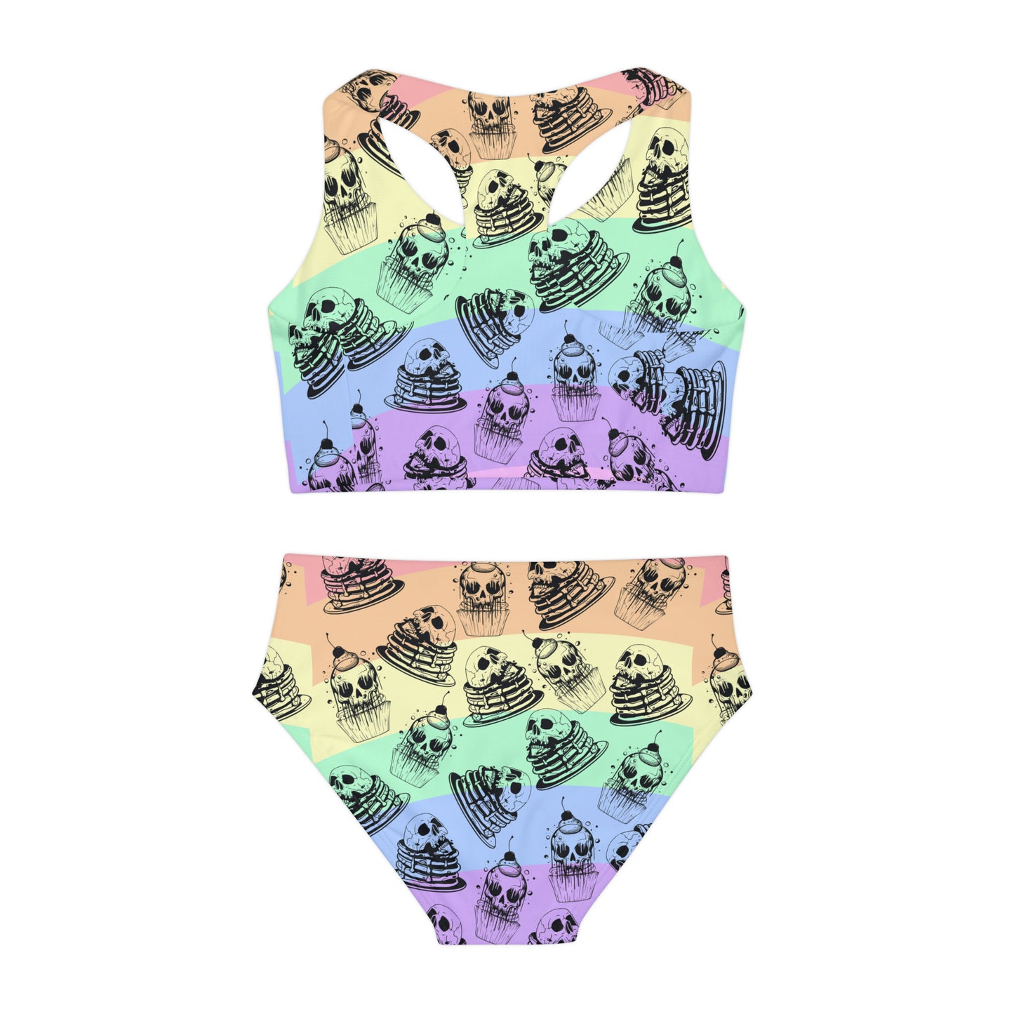 Funny Face Pancakes Girls Two Piece Swimsuit (AOP)